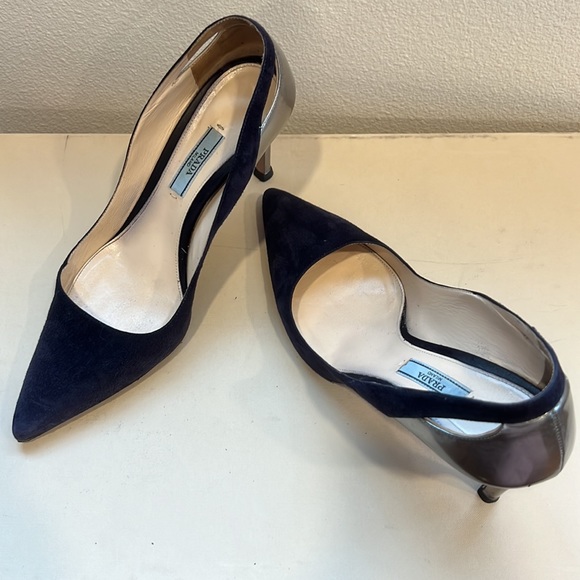 Prada Navi Blue & Silver Pumps - Picture 6 of 8